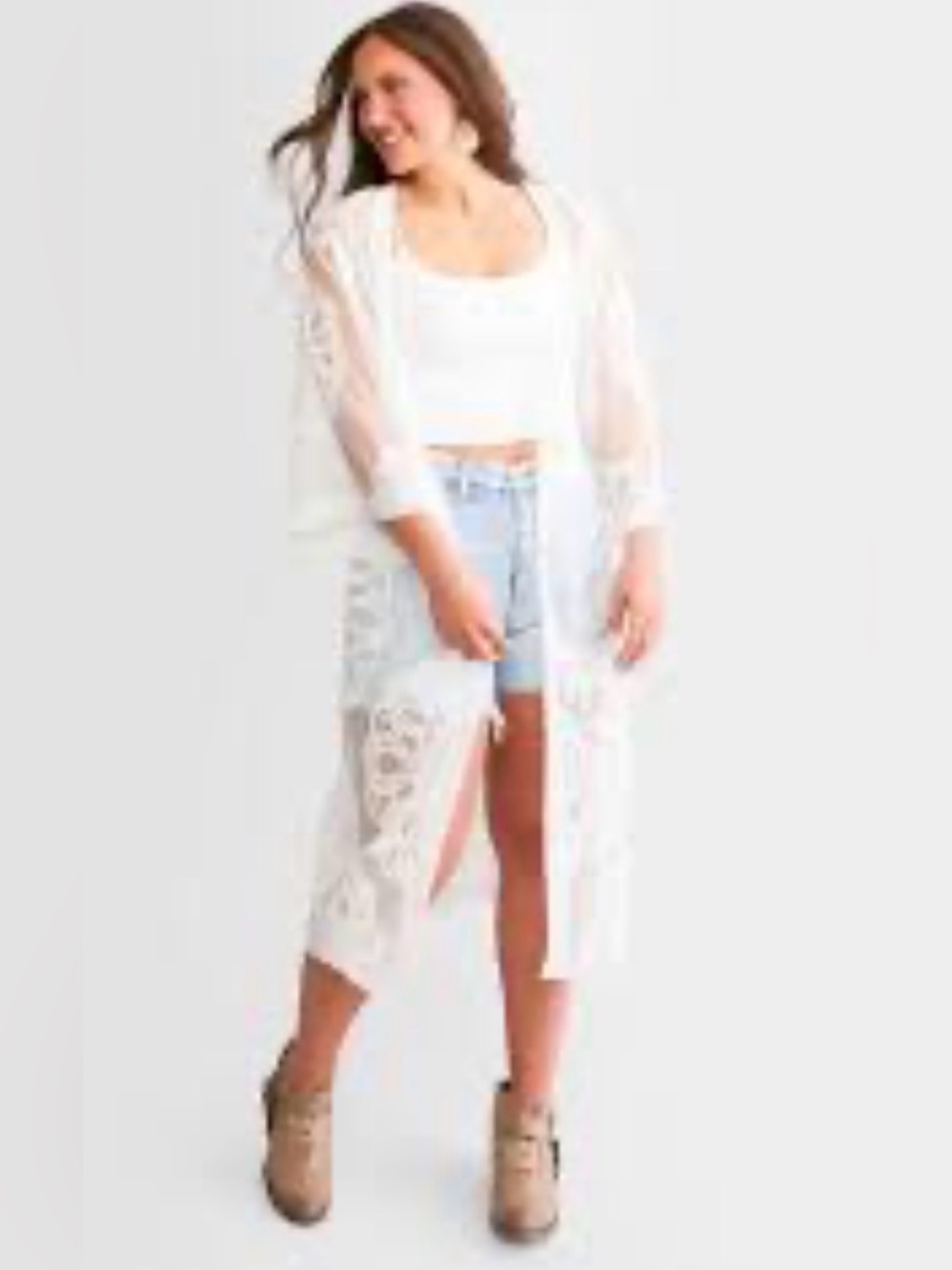 Daytrip Ivory Sheer Lace Kimono Sz L